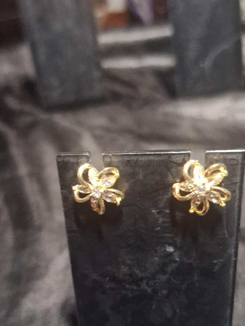 Gold Floral Crystal Stud Earrings - Elegant Women's Jewelry